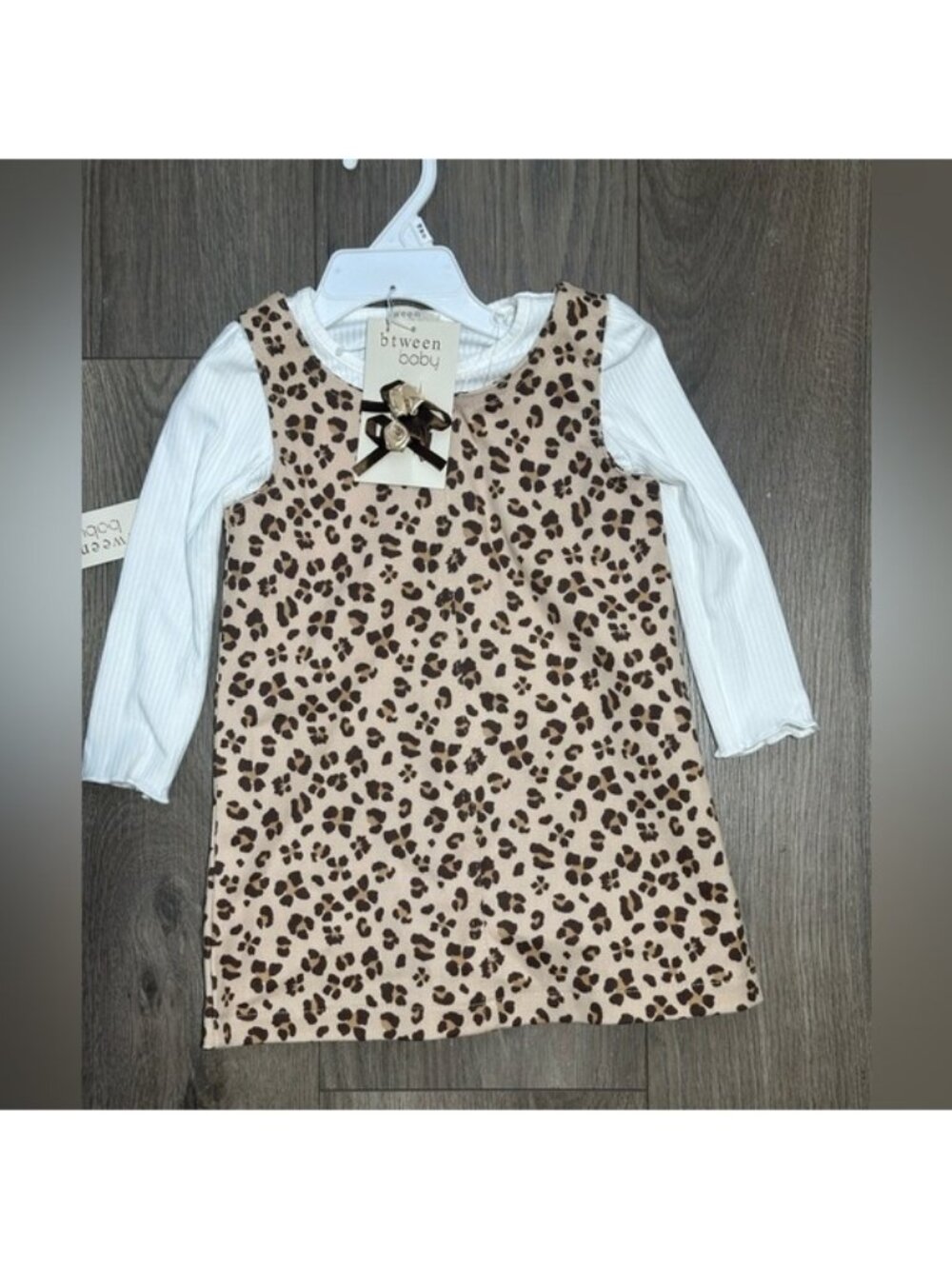 Leopard-Print Pinafore Dress with White Ribbed Top